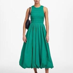 Madewell Melody Bubble Hem Smocked Midi Dress Poplin Verdant Green Small NWT